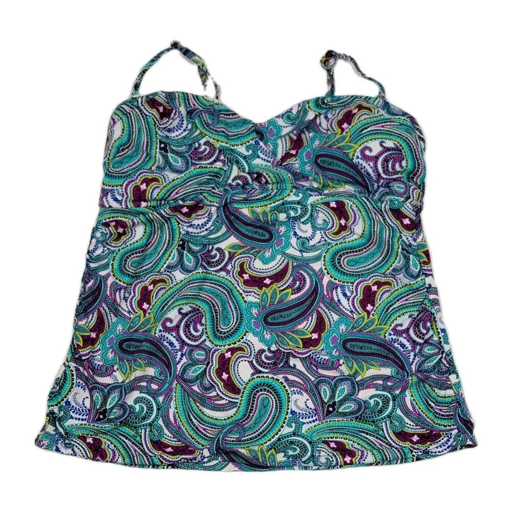 Anne Cole Collection 1 Piece Swimwear Tankini Blue Paisley Adjustable Strap 16